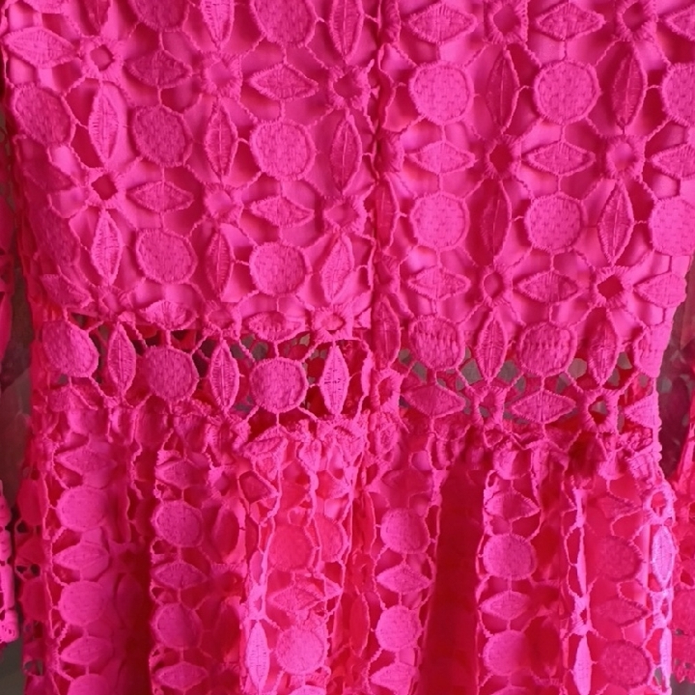 Vibrant Pink Lace Midi Dress - Picture 5 of 5